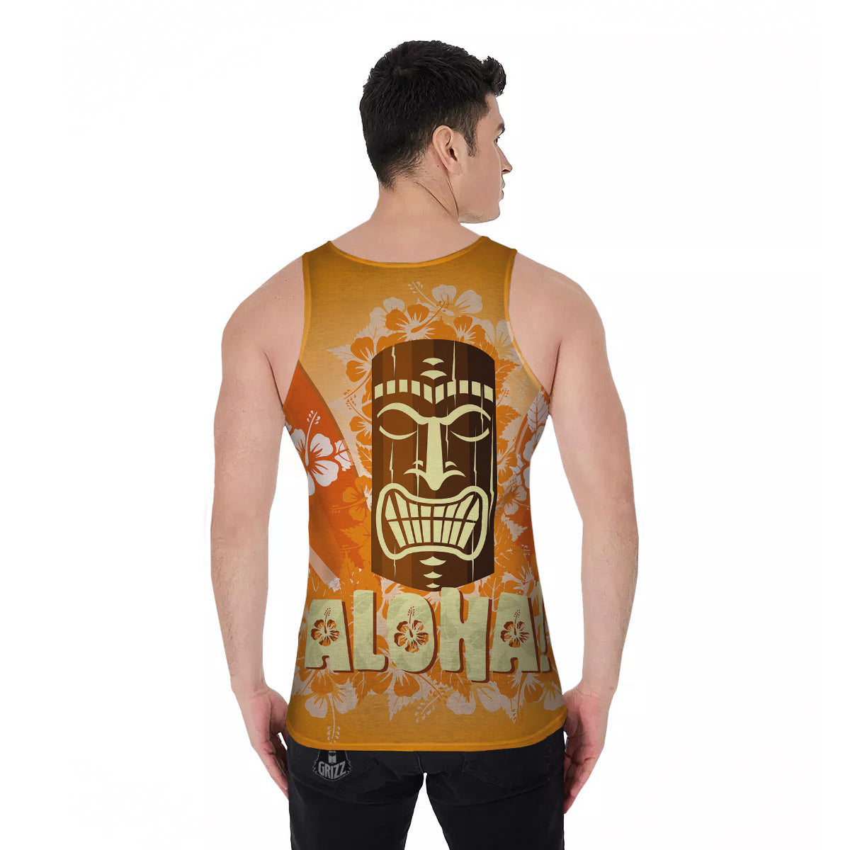 Tiki Aloha Print Men's Tank Top-grizzshop