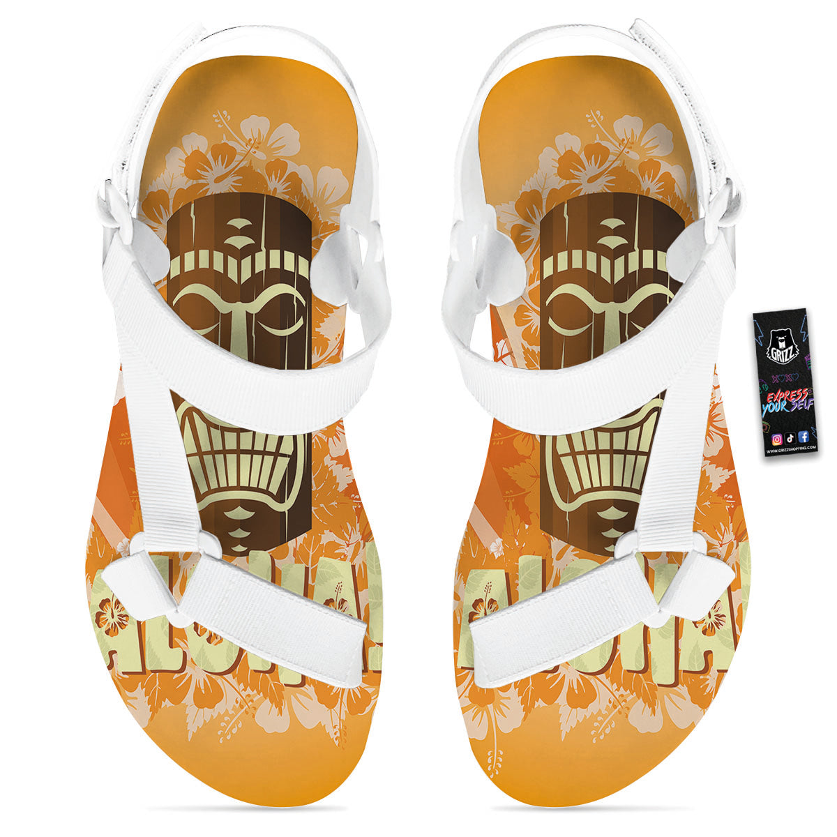 Tiki Aloha Print White Open Toe Sandals-grizzshop