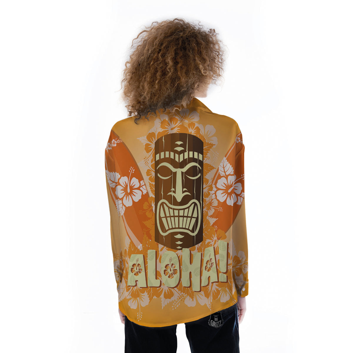 Tiki Aloha Print Women's Long Sleeve Shirts-grizzshop