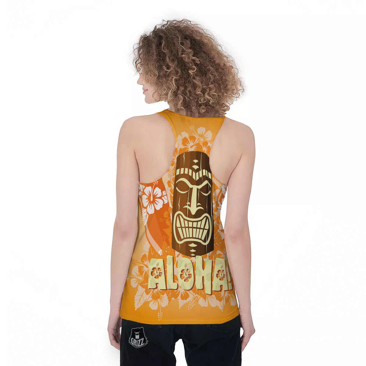 Tiki Aloha Print Women's Racerback Tank Top-grizzshop