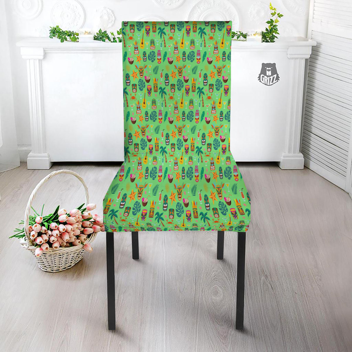 Tiki Colorful Print Pattern Dining Chair Slipcover-grizzshop