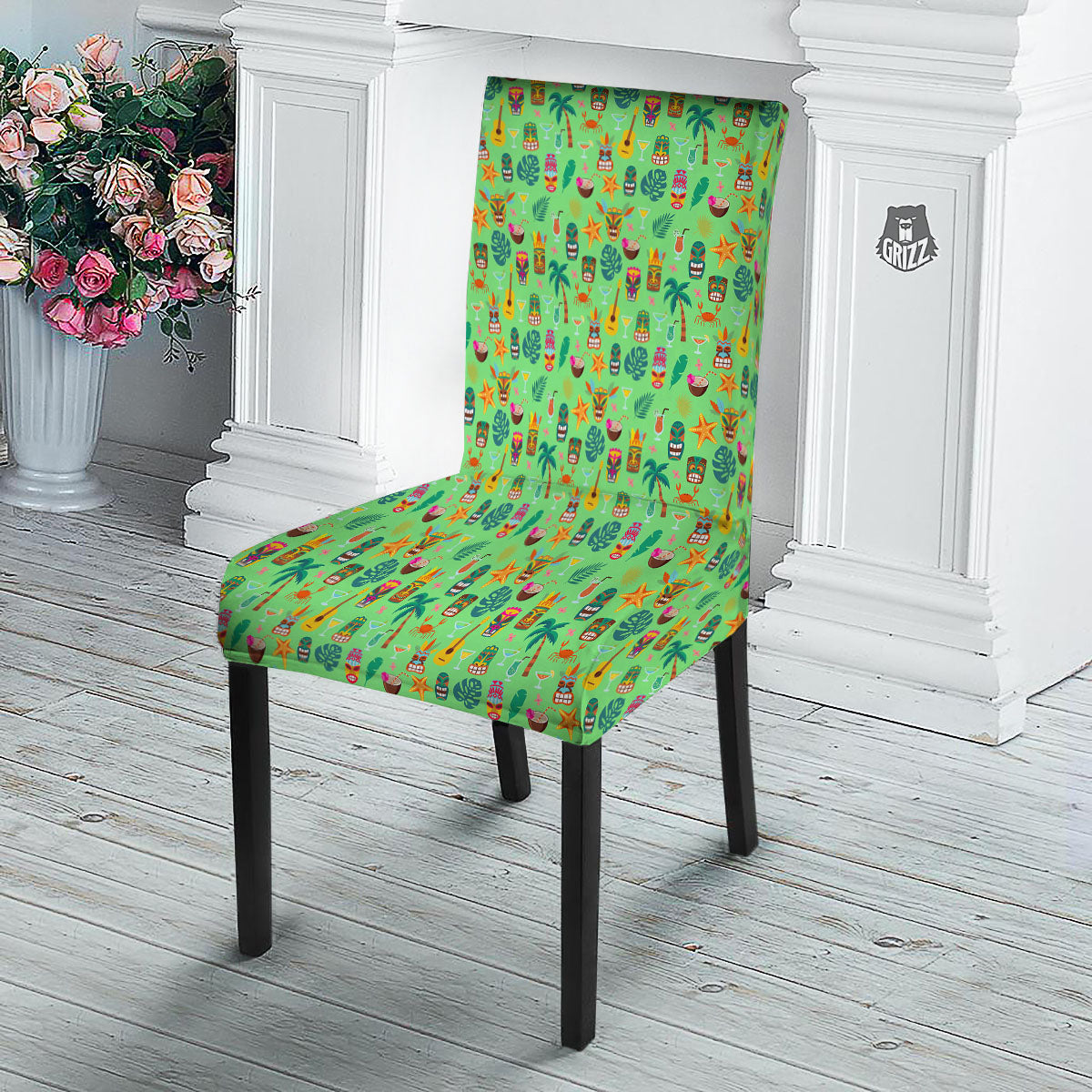 Tiki Colorful Print Pattern Dining Chair Slipcover-grizzshop