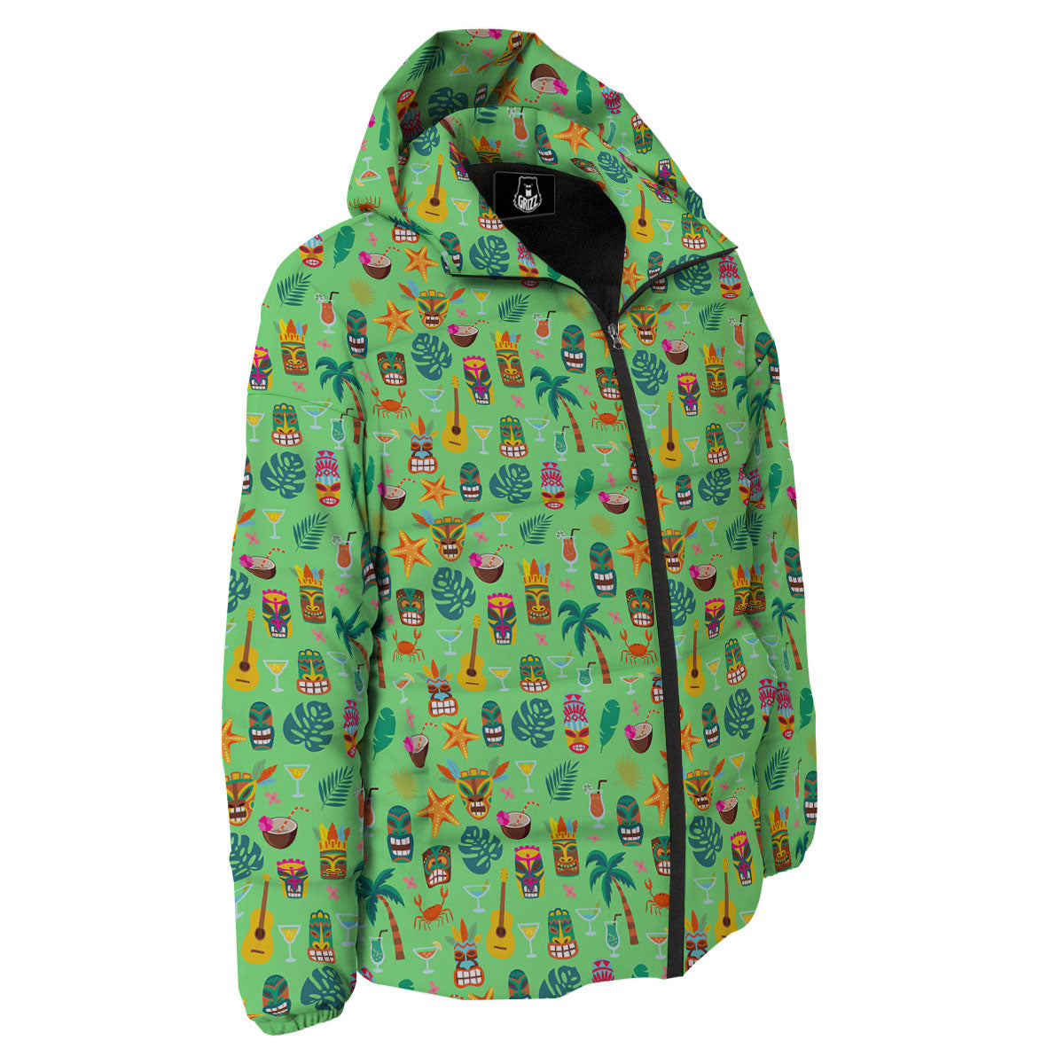 Tiki Colorful Print Pattern Down Jacket-grizzshop