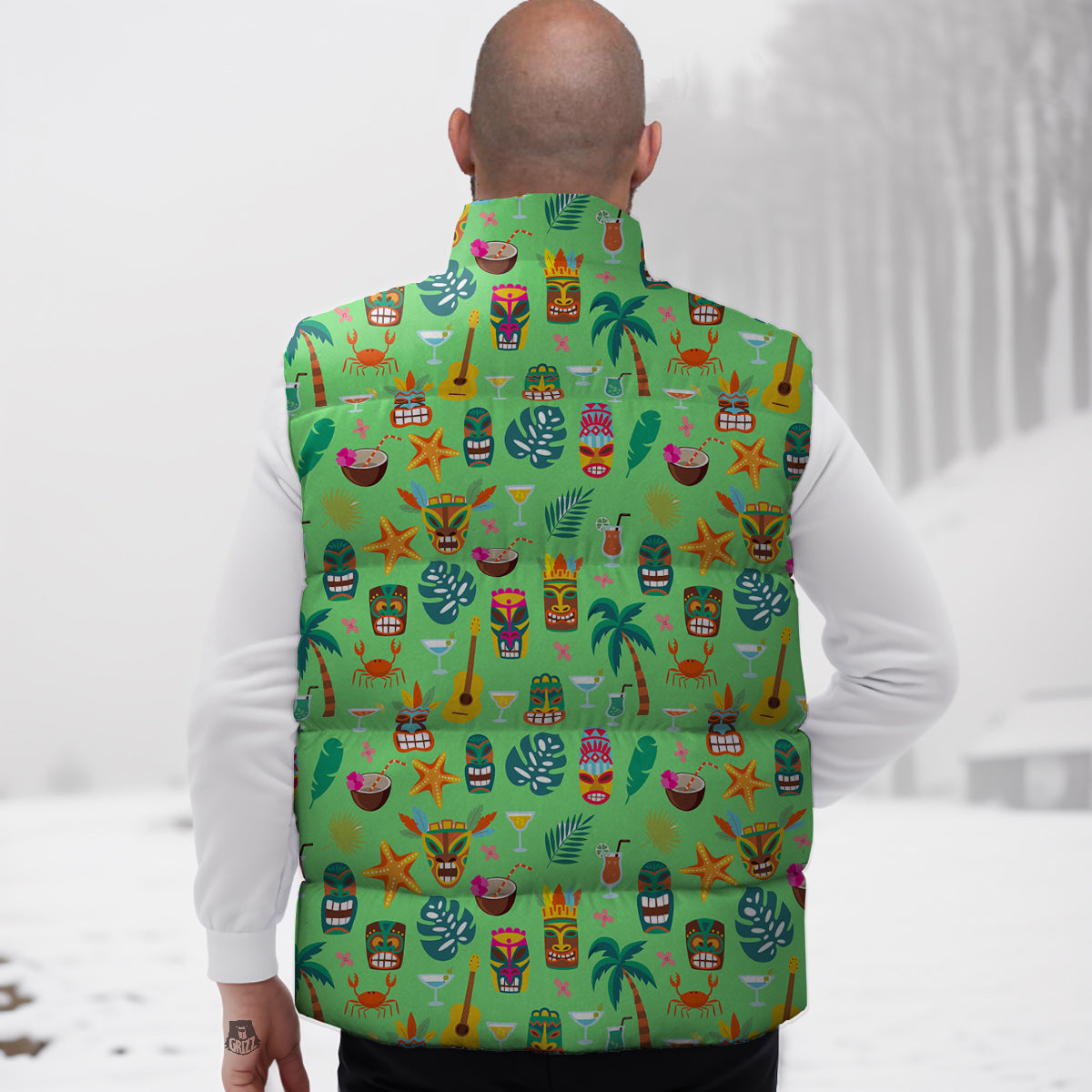 Tiki Colorful Print Pattern Down Vest