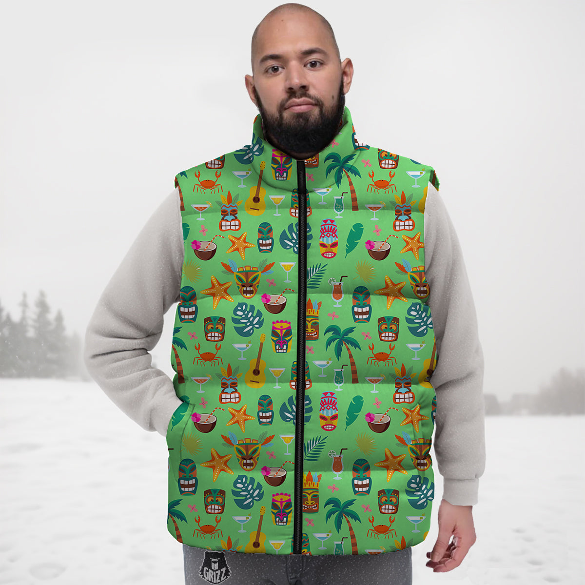 Tiki Colorful Print Pattern Down Vest