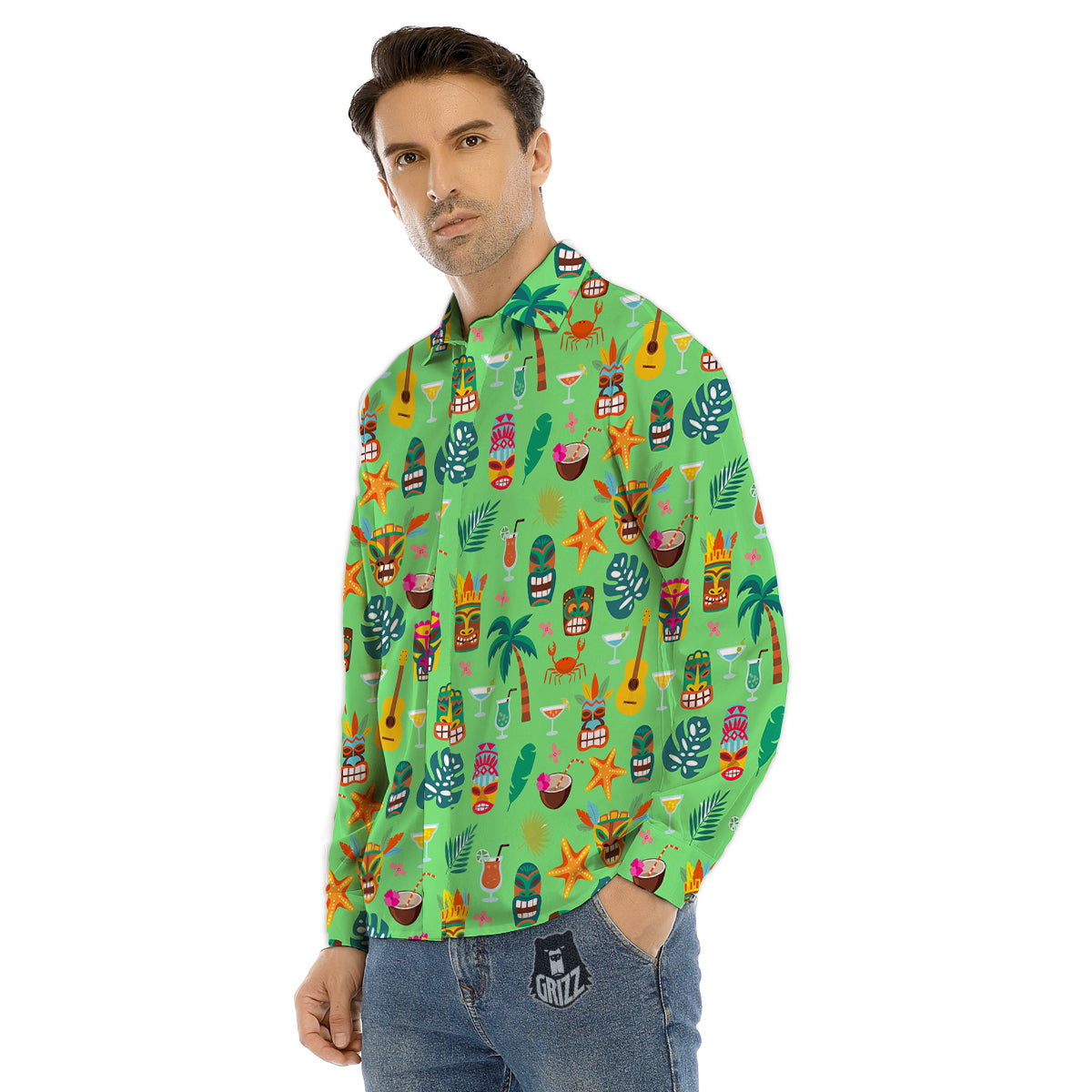 Tiki Colorful Print Pattern Men's Dress Shirts-grizzshop