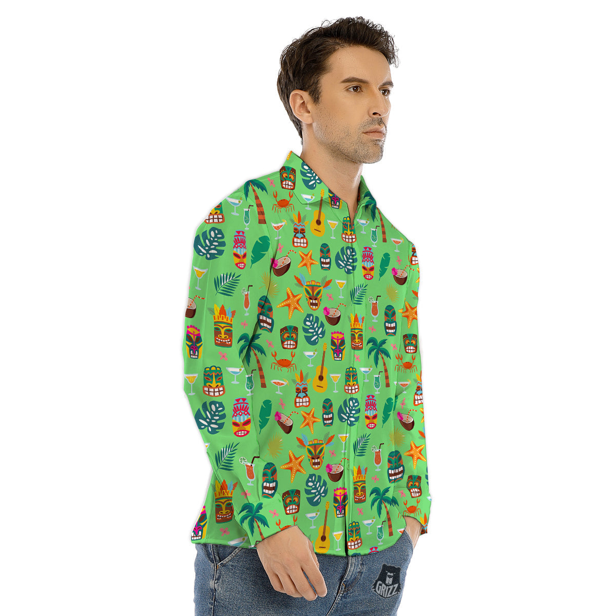 Tiki Colorful Print Pattern Men's Dress Shirts-grizzshop