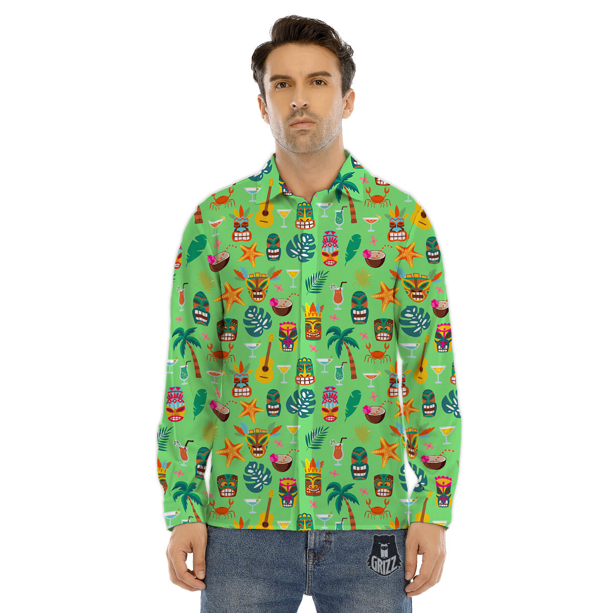 Tiki Colorful Print Pattern Men's Dress Shirts-grizzshop