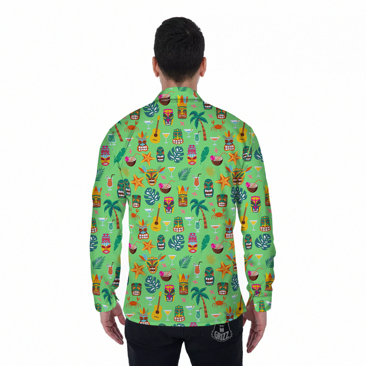 Tiki Colorful Print Pattern Men's Long Sleeve Shirts-grizzshop