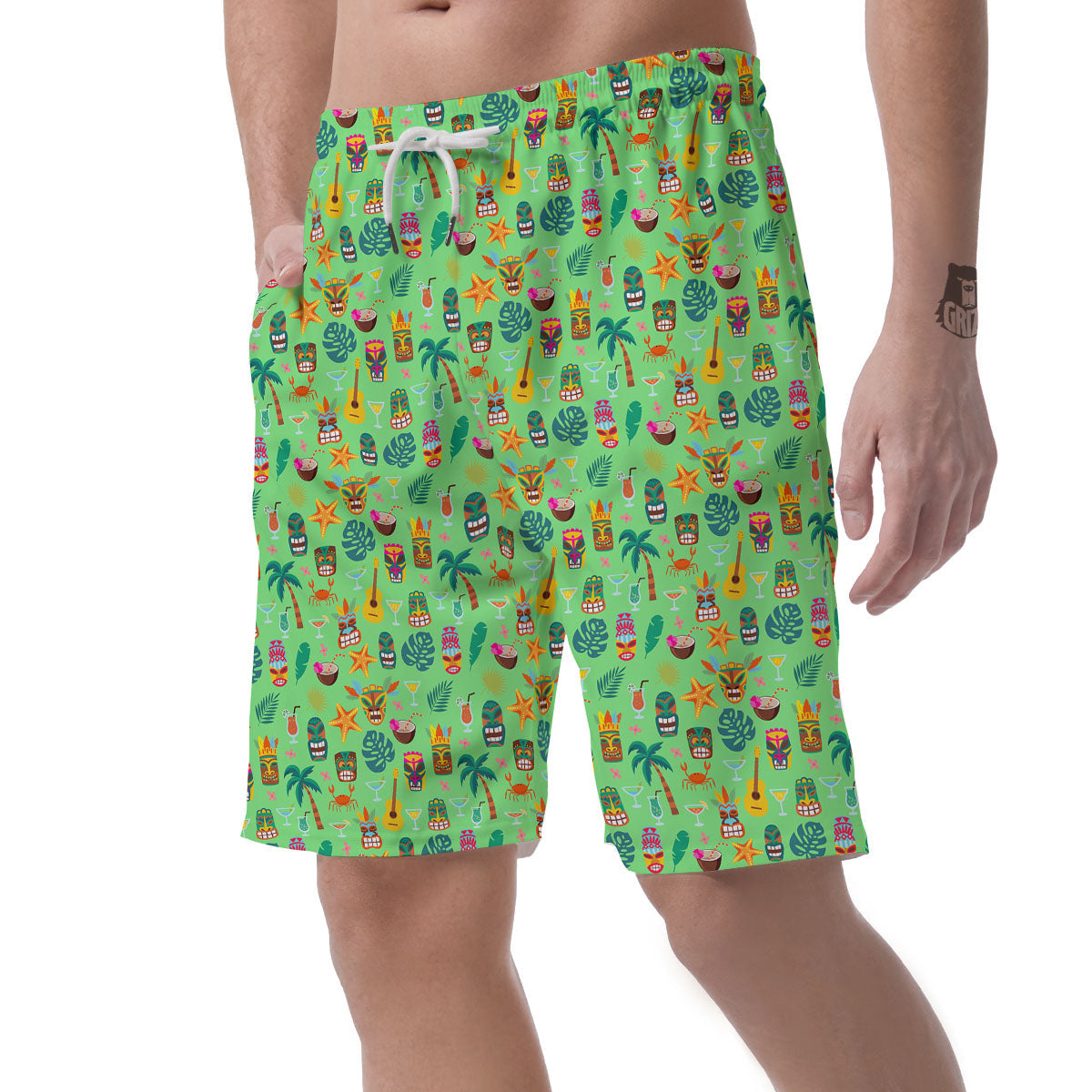 Tiki Colorful Print Pattern Men's Shorts-grizzshop