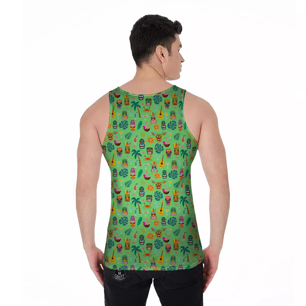 Tiki Colorful Print Pattern Men's Tank Top-grizzshop