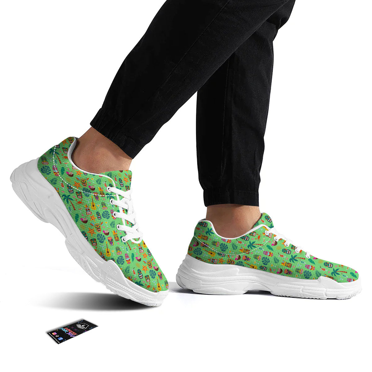 Tiki Colorful Print Pattern White Chunky Shoes-grizzshop