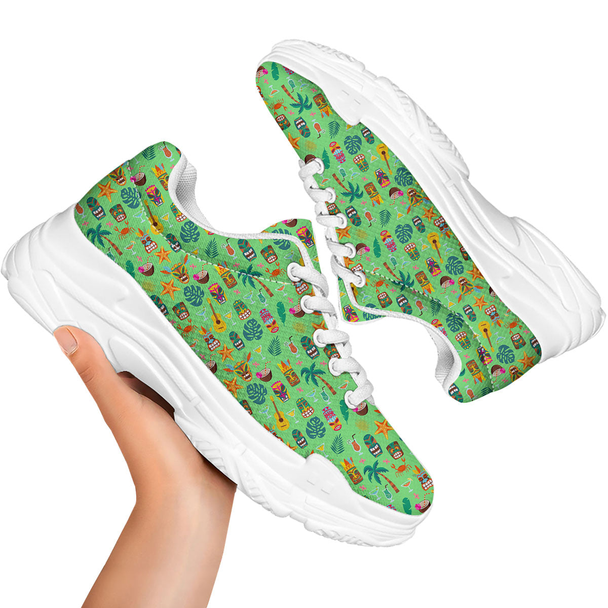 Tiki Colorful Print Pattern White Chunky Shoes-grizzshop