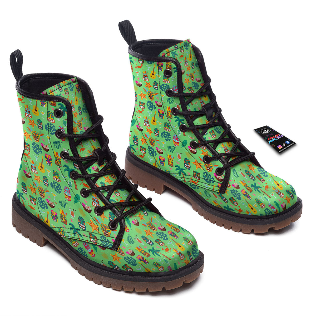 Tiki Colorful Print Pattern Work Boots-grizzshop