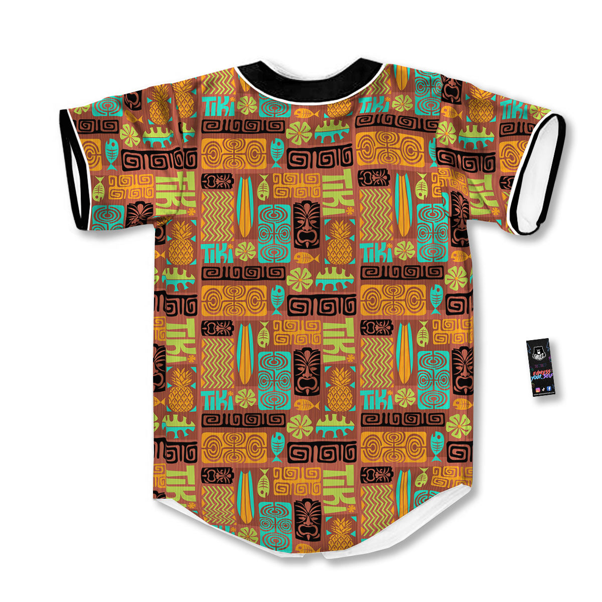 Tiki Ethnic Print Pattern Baseball Jersey-grizzshop