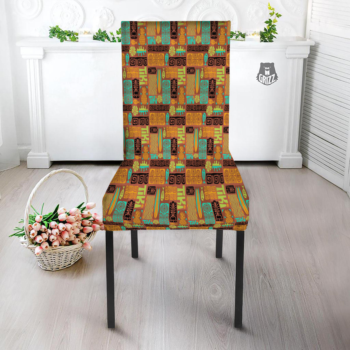 Tiki Ethnic Print Pattern Dining Chair Slipcover-grizzshop