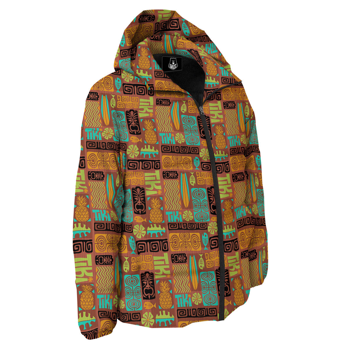 Tiki Ethnic Print Pattern Down Jacket-grizzshop