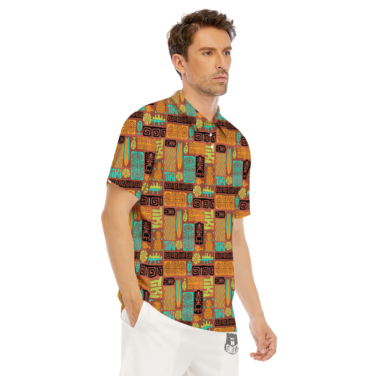 Tiki Ethnic Print Pattern Men's Golf Shirts-grizzshop