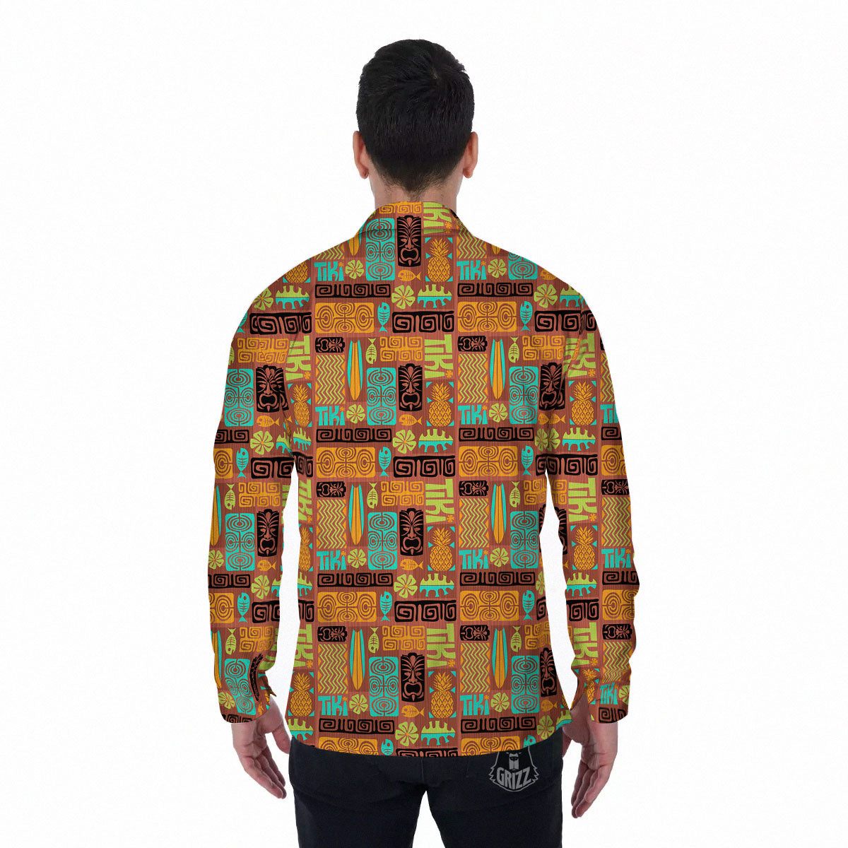 Tiki Ethnic Print Pattern Men's Long Sleeve Shirts-grizzshop
