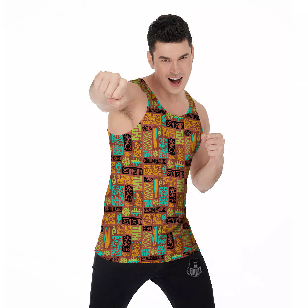 Tiki Ethnic Print Pattern Men's Tank Top-grizzshop