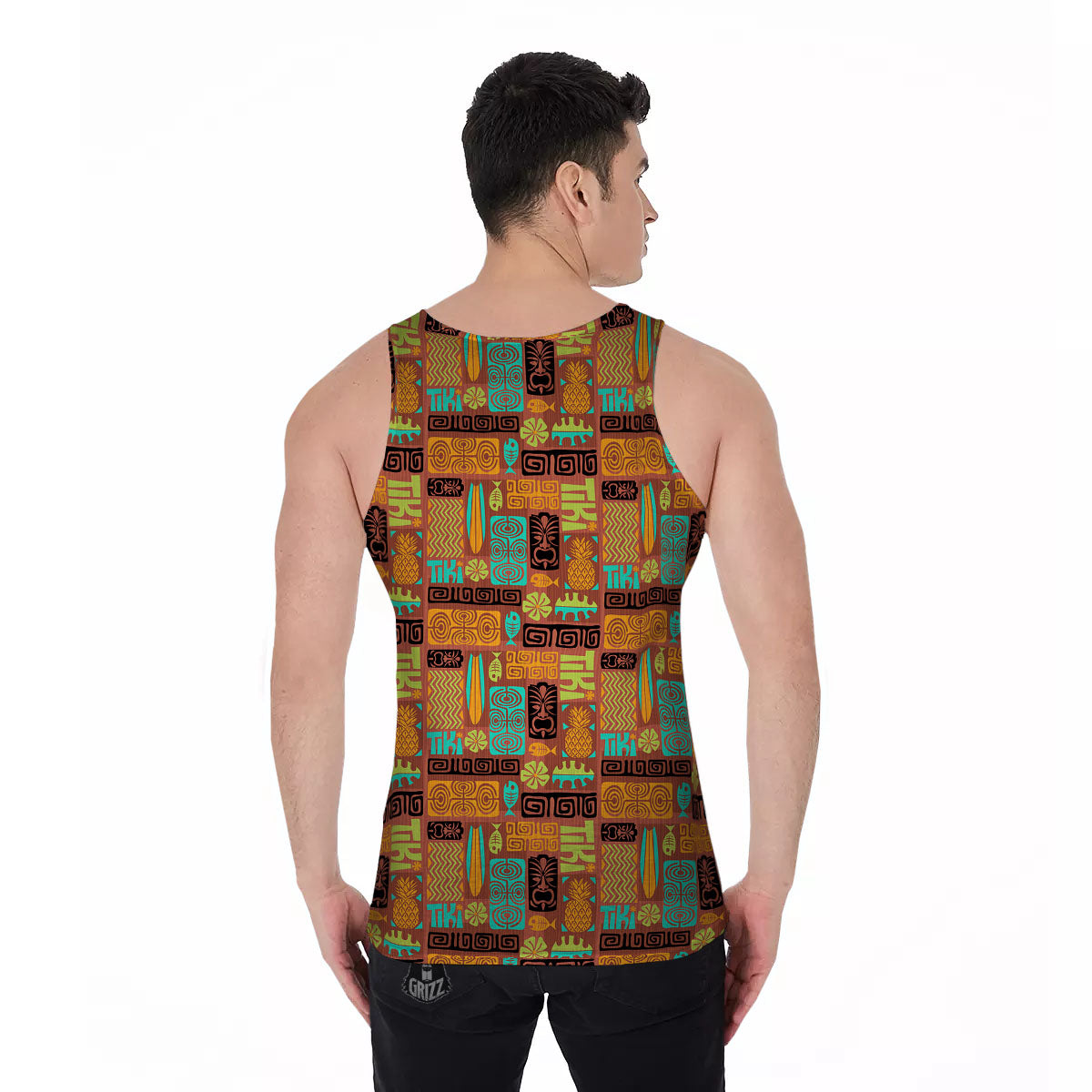 Tiki Ethnic Print Pattern Men's Tank Top-grizzshop
