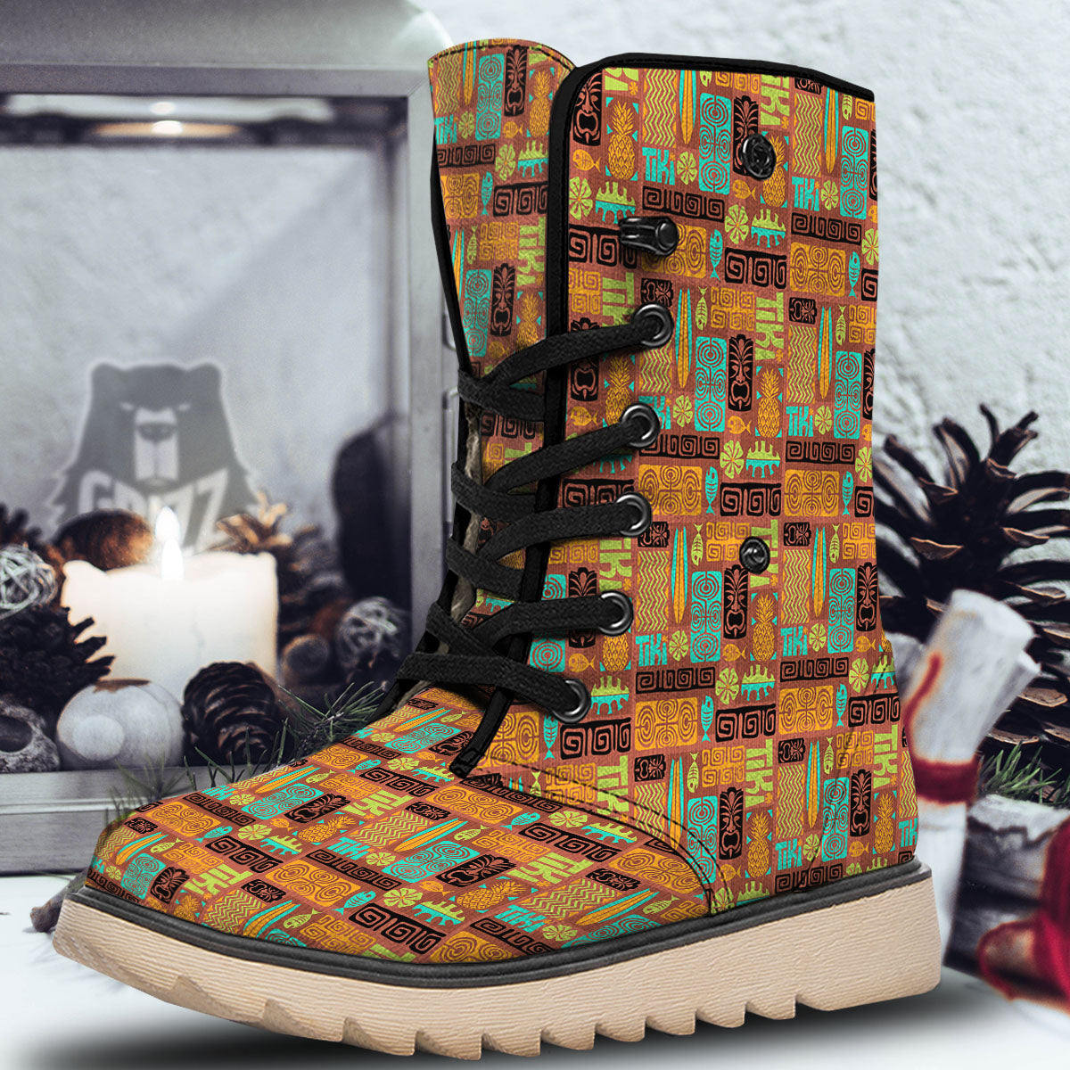 Tiki Ethnic Print Pattern Snow Boots-grizzshop