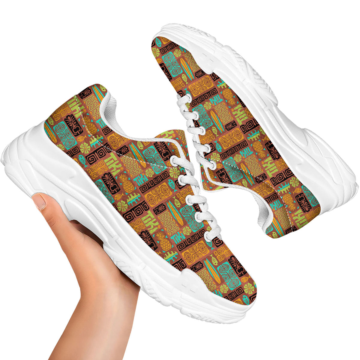 Tiki Ethnic Print Pattern White Chunky Shoes-grizzshop