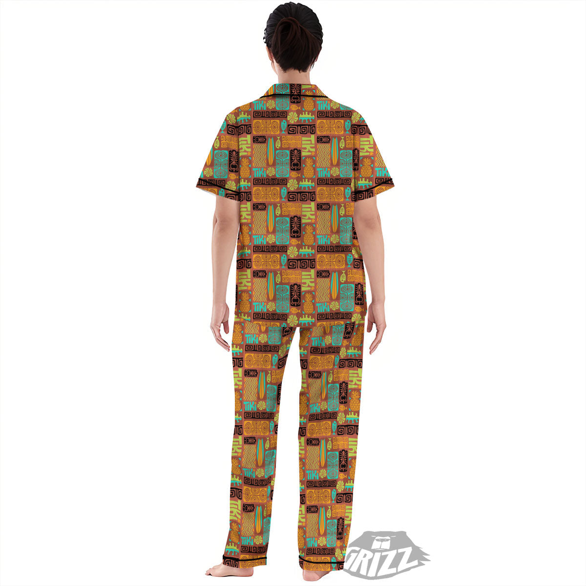 Tiki Ethnic Print Pattern Women's Pajamas Set-grizzshop