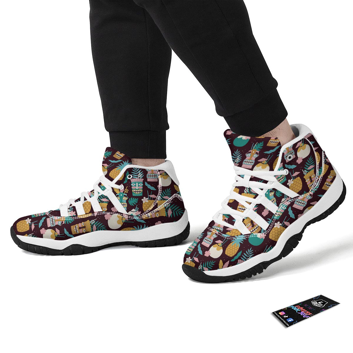 Tiki Fruit Pattern Print White Bball Shoes-grizzshop