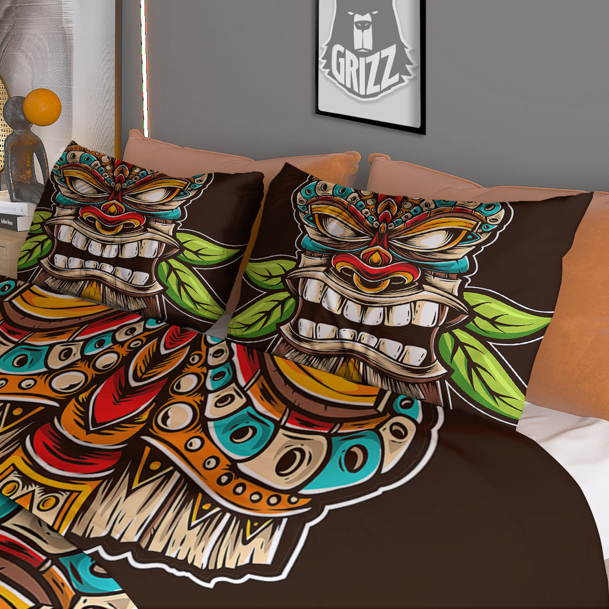 Tiki Hawaiian Print Duvet Cover Bedding Set