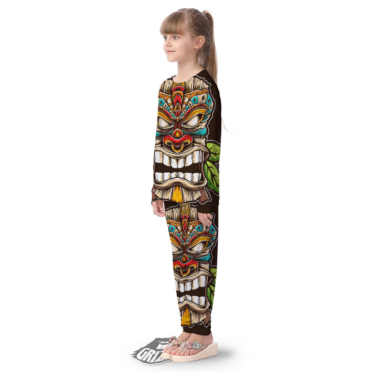 Tiki Hawaiian Print Kid's Pajamas-grizzshop