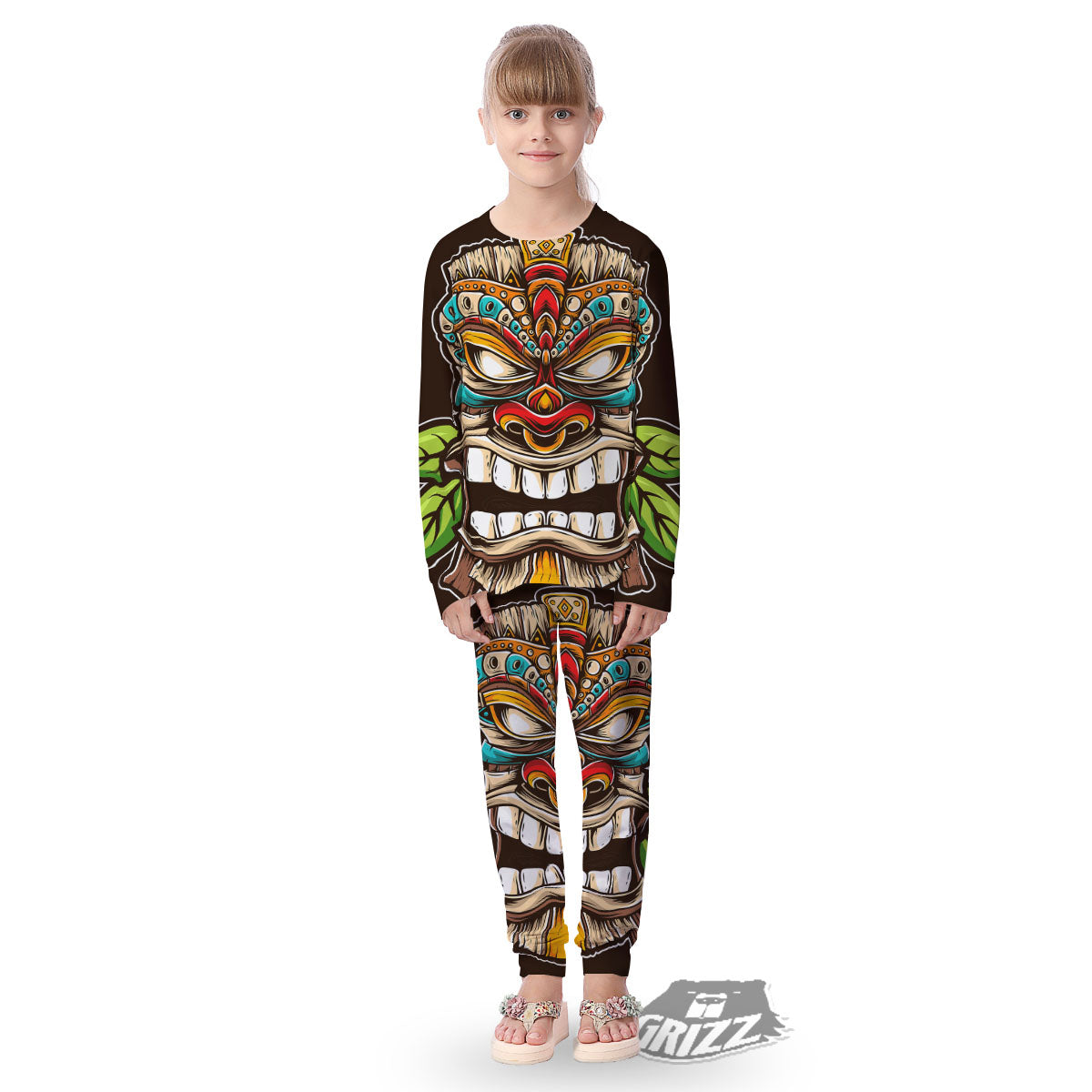 Tiki Hawaiian Print Kid's Pajamas-grizzshop