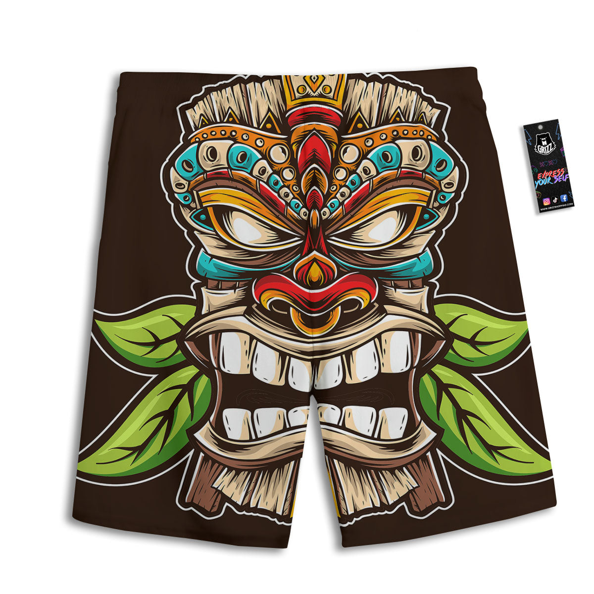 Tiki Hawaiian Print Men's Athletic Shorts