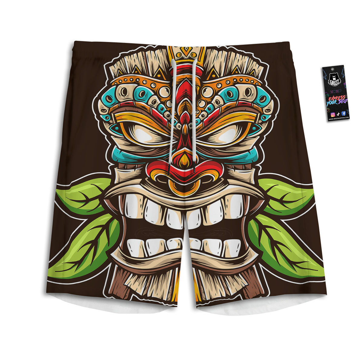 Tiki Hawaiian Print Men's Athletic Shorts