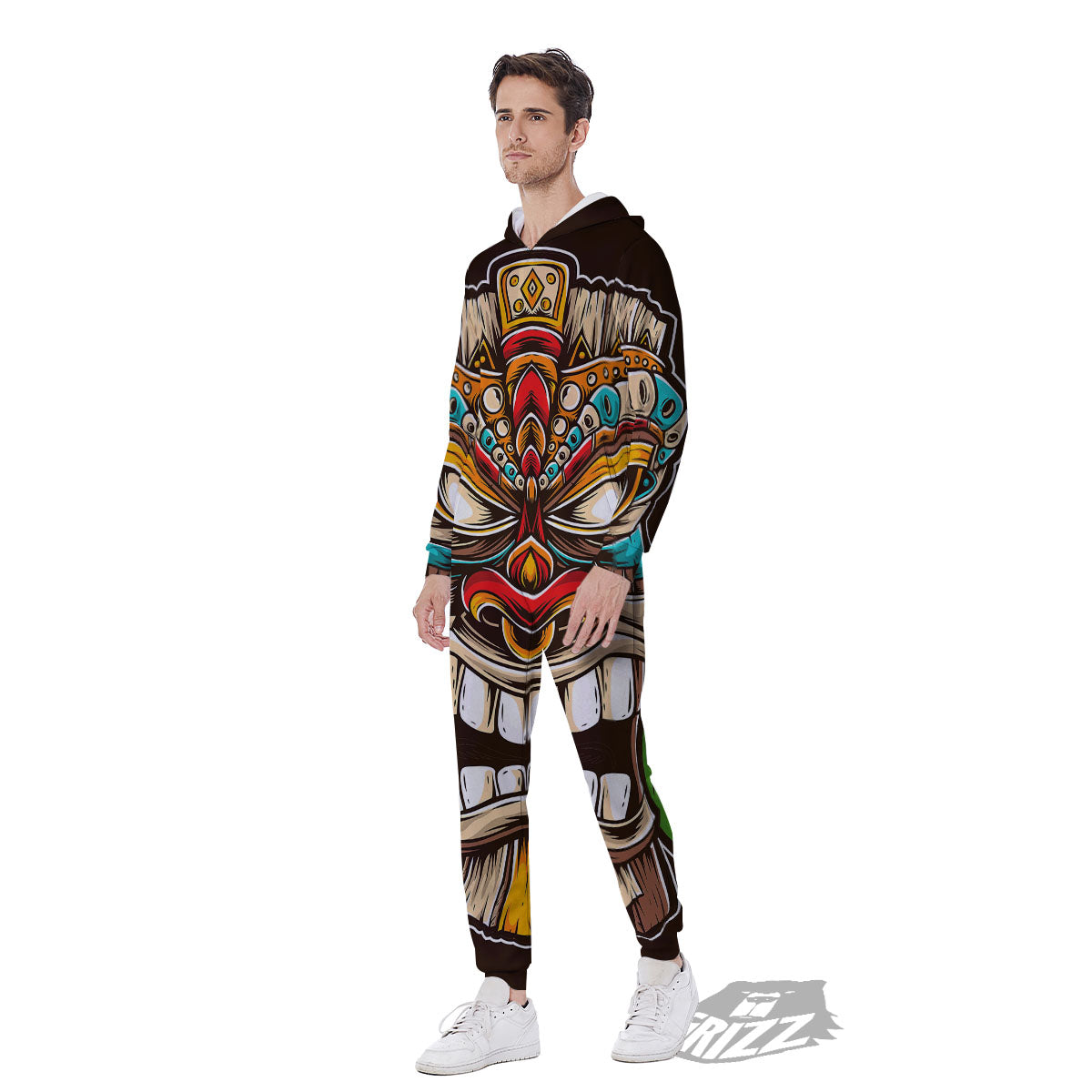Tiki Hawaiian Print Men's Jumpsuit-grizzshop