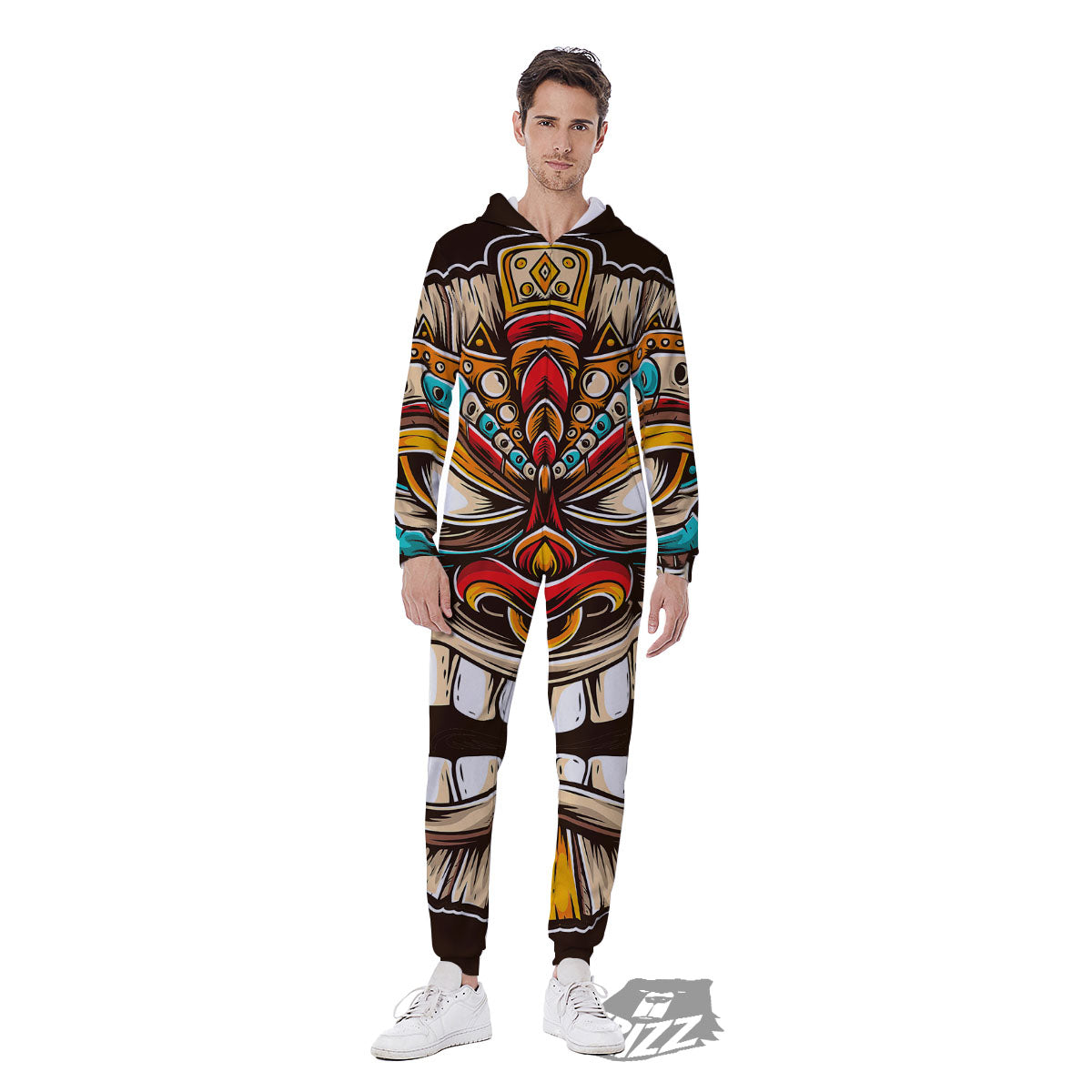 Tiki Hawaiian Print Men's Jumpsuit-grizzshop