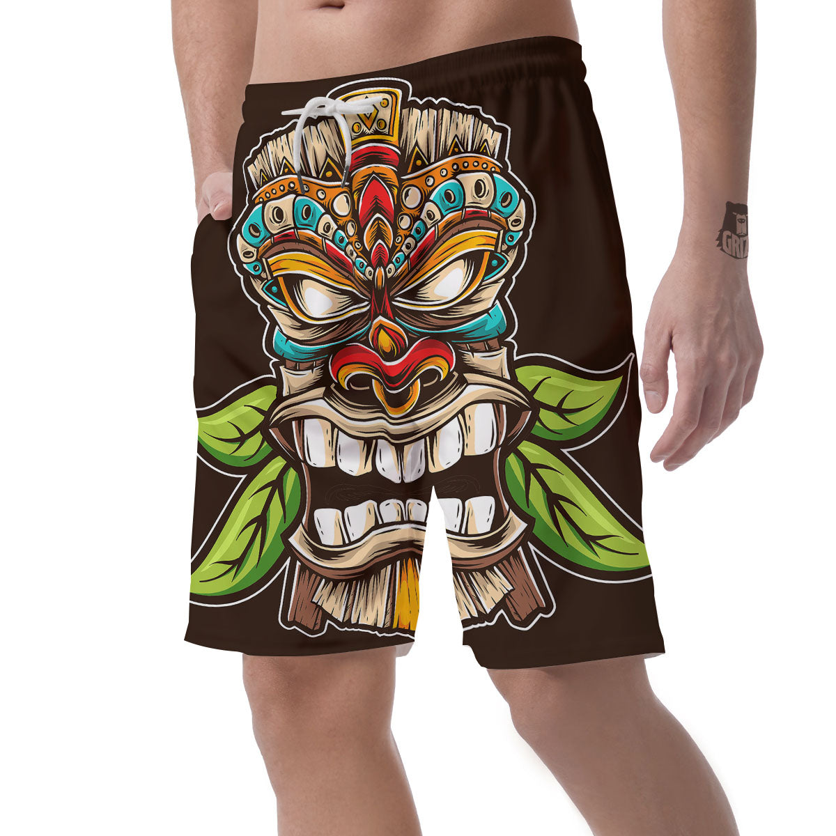 Tiki Hawaiian Print Men's Shorts-grizzshop