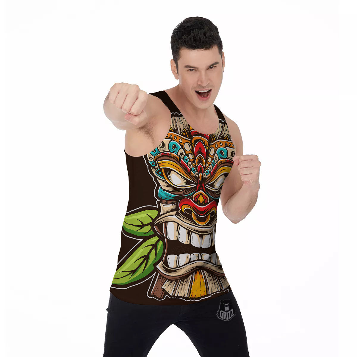 Tiki Hawaiian Print Men's Tank Top-grizzshop