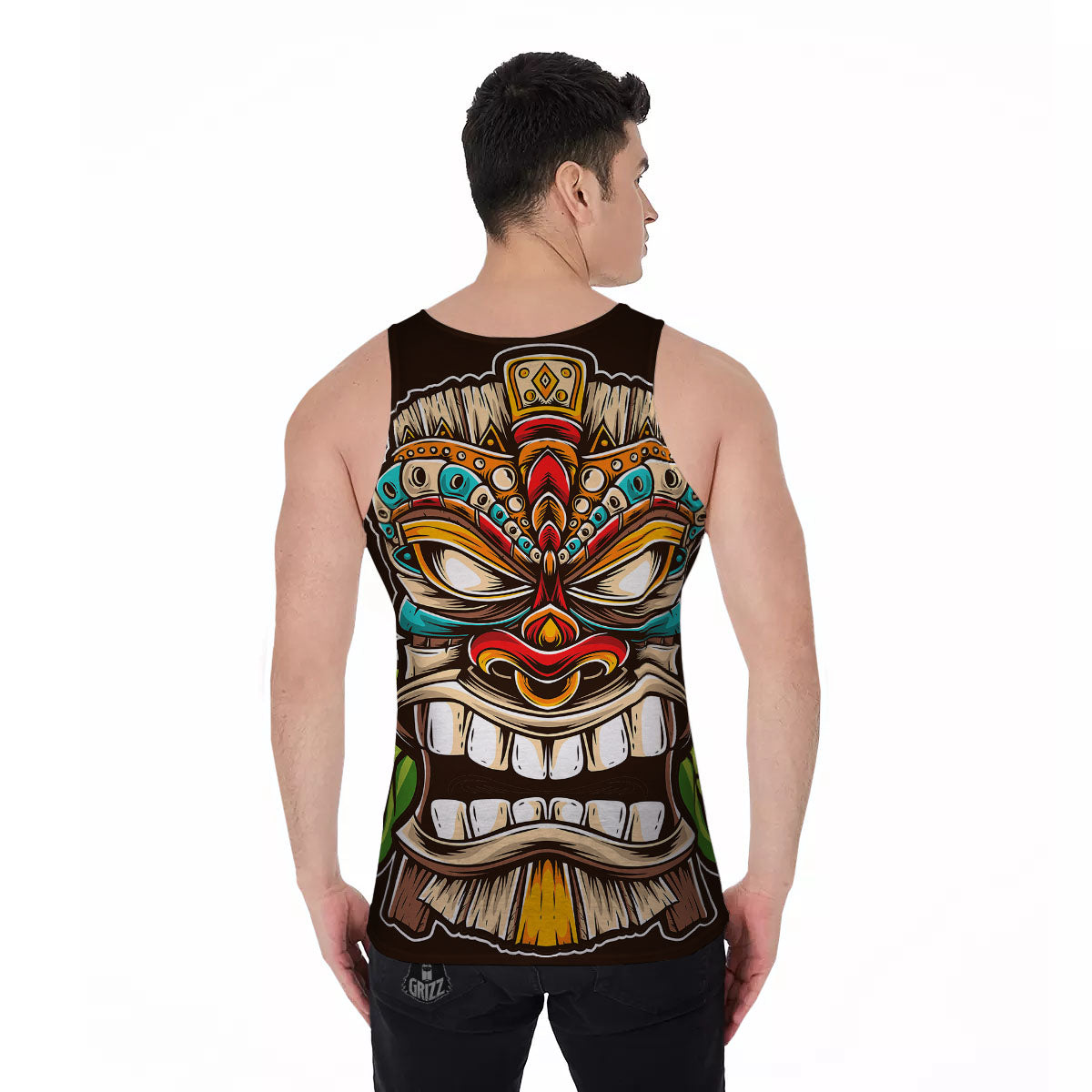 Tiki Hawaiian Print Men's Tank Top-grizzshop