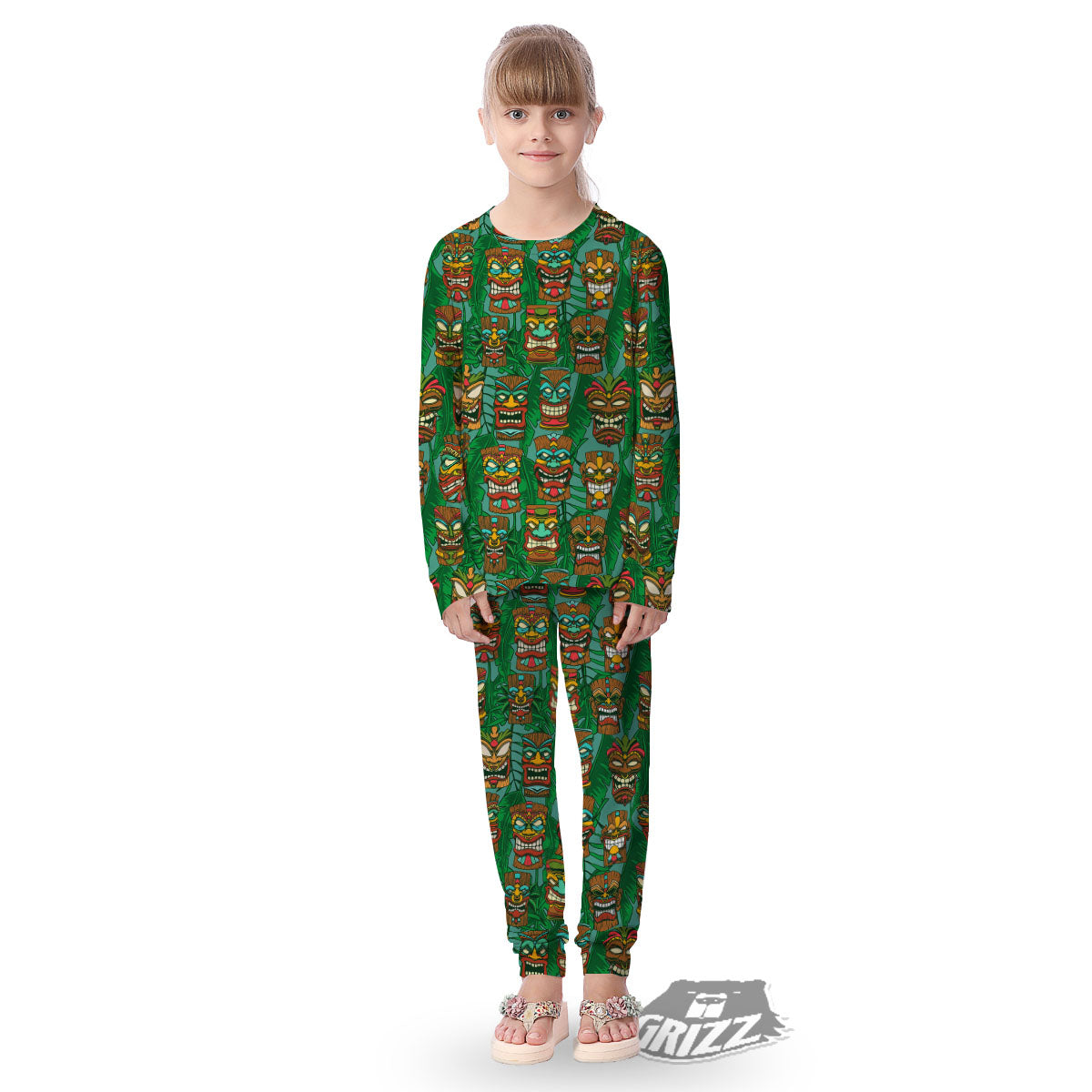 Tiki Hawaiian Print Pattern Kid's Pajamas-grizzshop