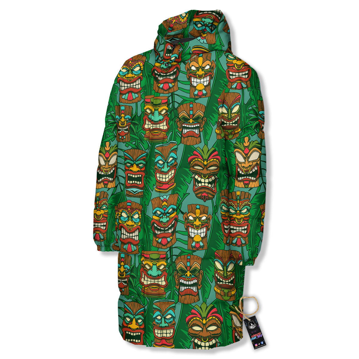 Tiki Hawaiian Print Pattern Long Down Jacket-grizzshop