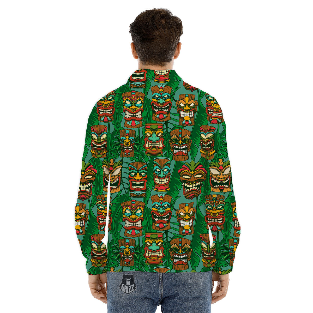 Tiki Hawaiian Print Pattern Men's Dress Shirts-grizzshop