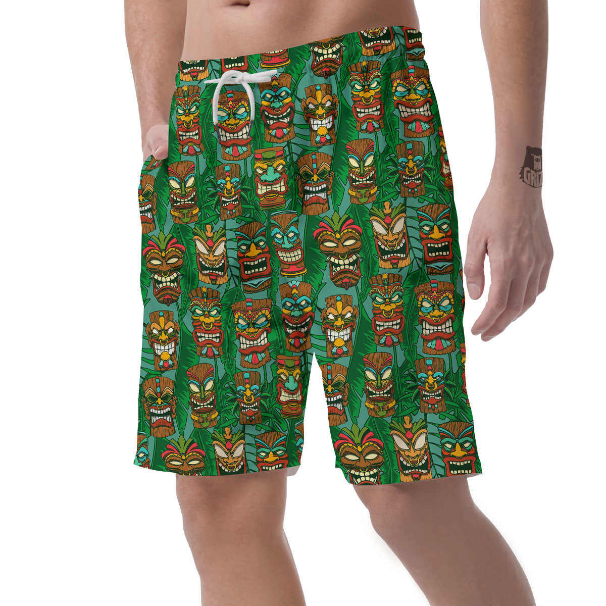 Tiki Hawaiian Print Pattern Men's Shorts-grizzshop