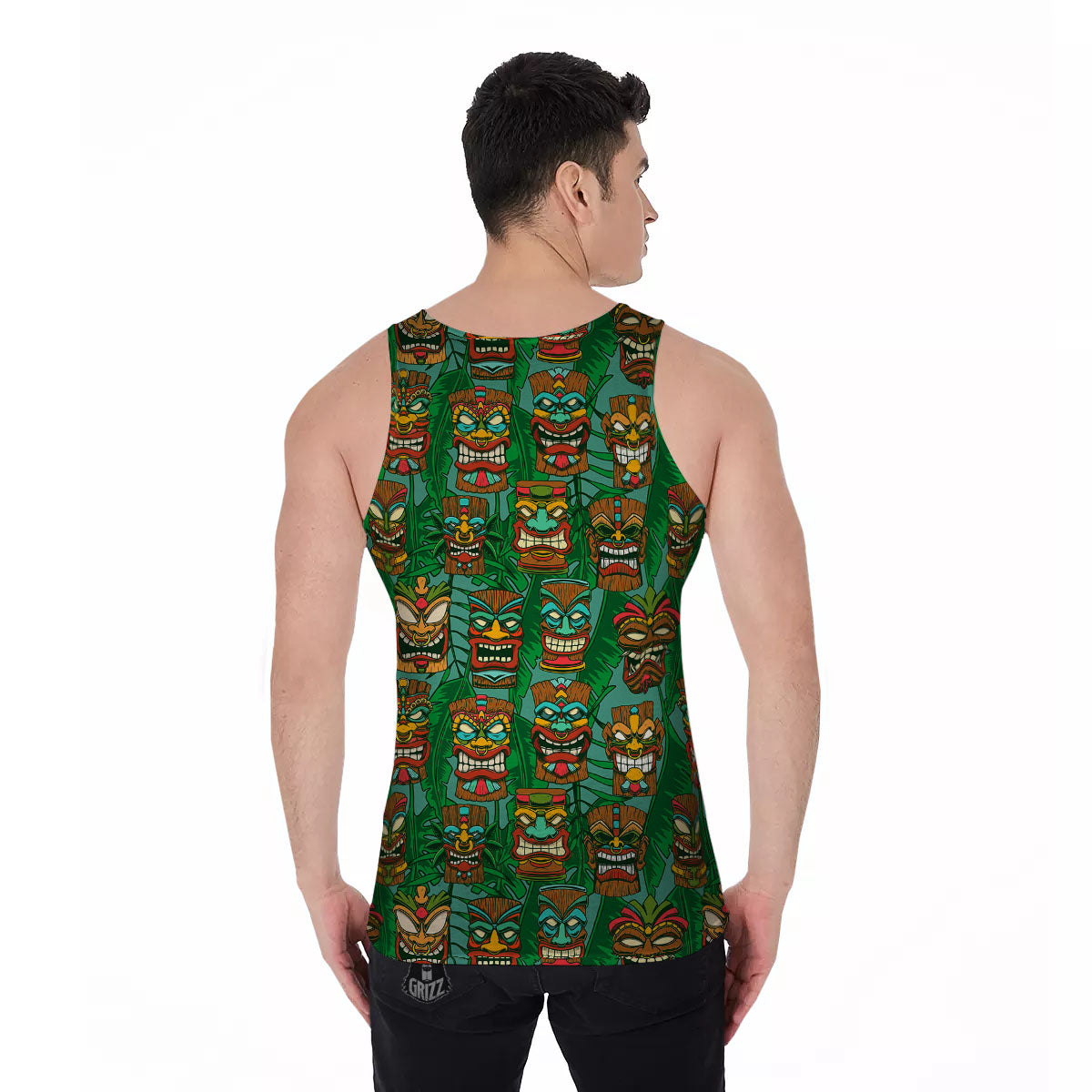Tiki Hawaiian Print Pattern Men's Tank Top-grizzshop