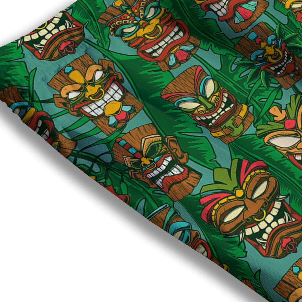 Tiki Hawaiian Print Pattern Mesh Shorts