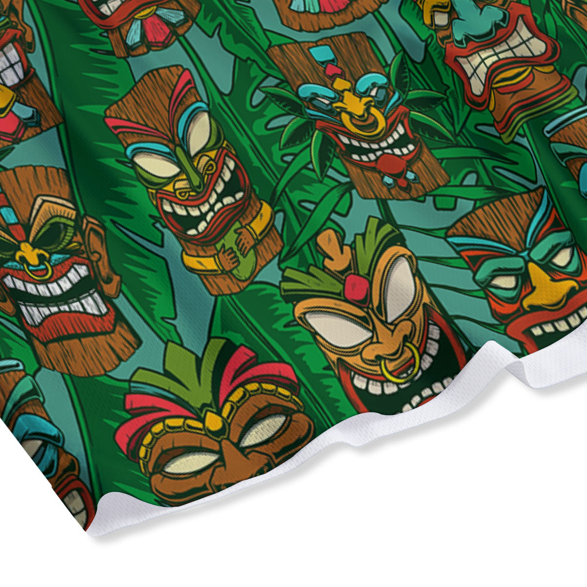 Tiki Hawaiian Print Pattern Mesh Shorts