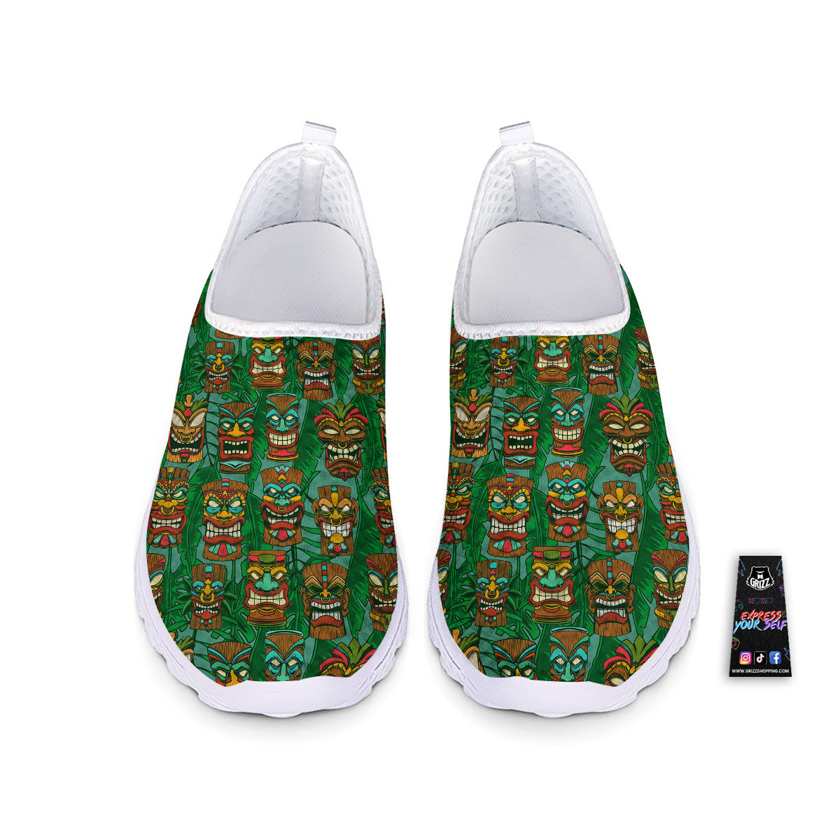 Tiki Hawaiian Print Pattern Nurse Shoes-grizzshop