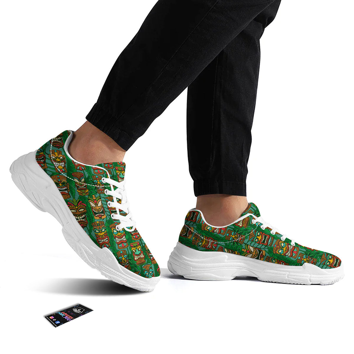 Tiki Hawaiian Print Pattern White Chunky Shoes-grizzshop