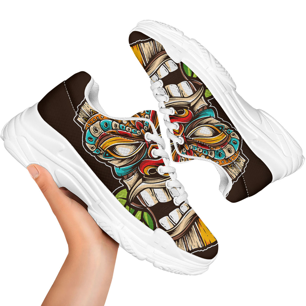 Tiki Hawaiian Print White Chunky Shoes-grizzshop
