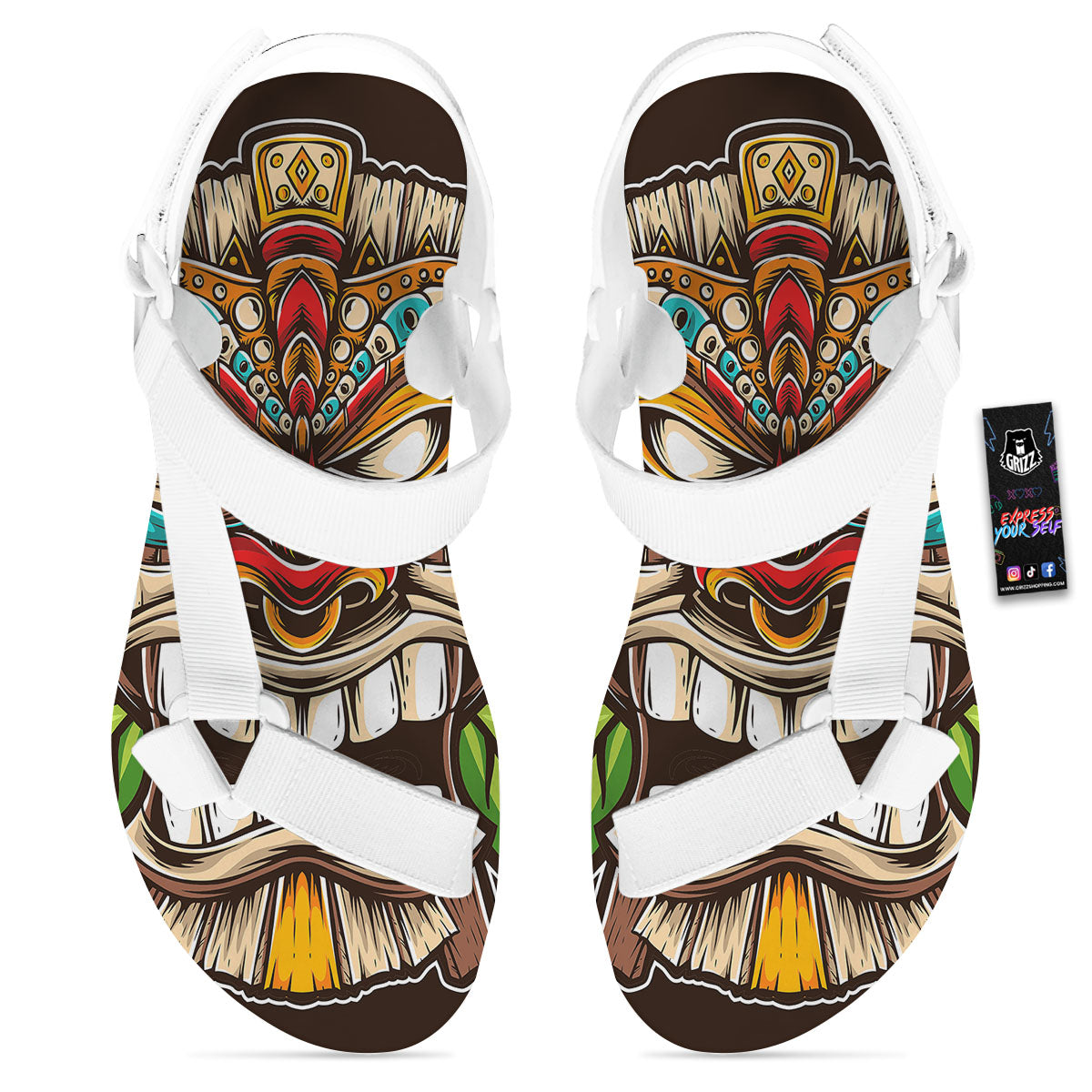 Tiki Hawaiian Print White Open Toe Sandals-grizzshop